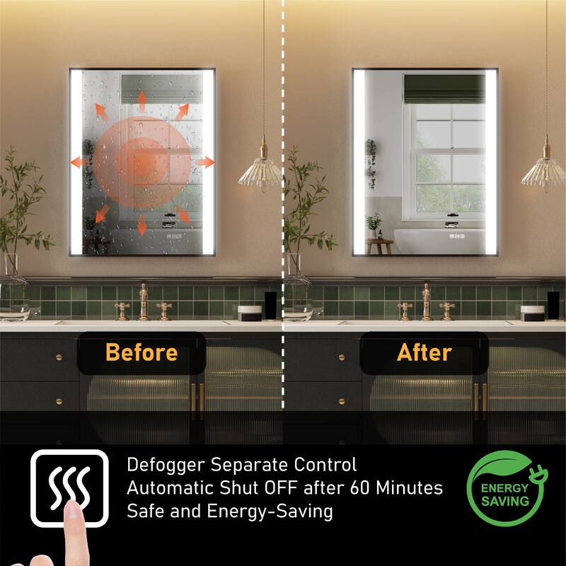 36"H Wall Mounted Bathroom Rectangle Framed LED Mirror With Memory Function
