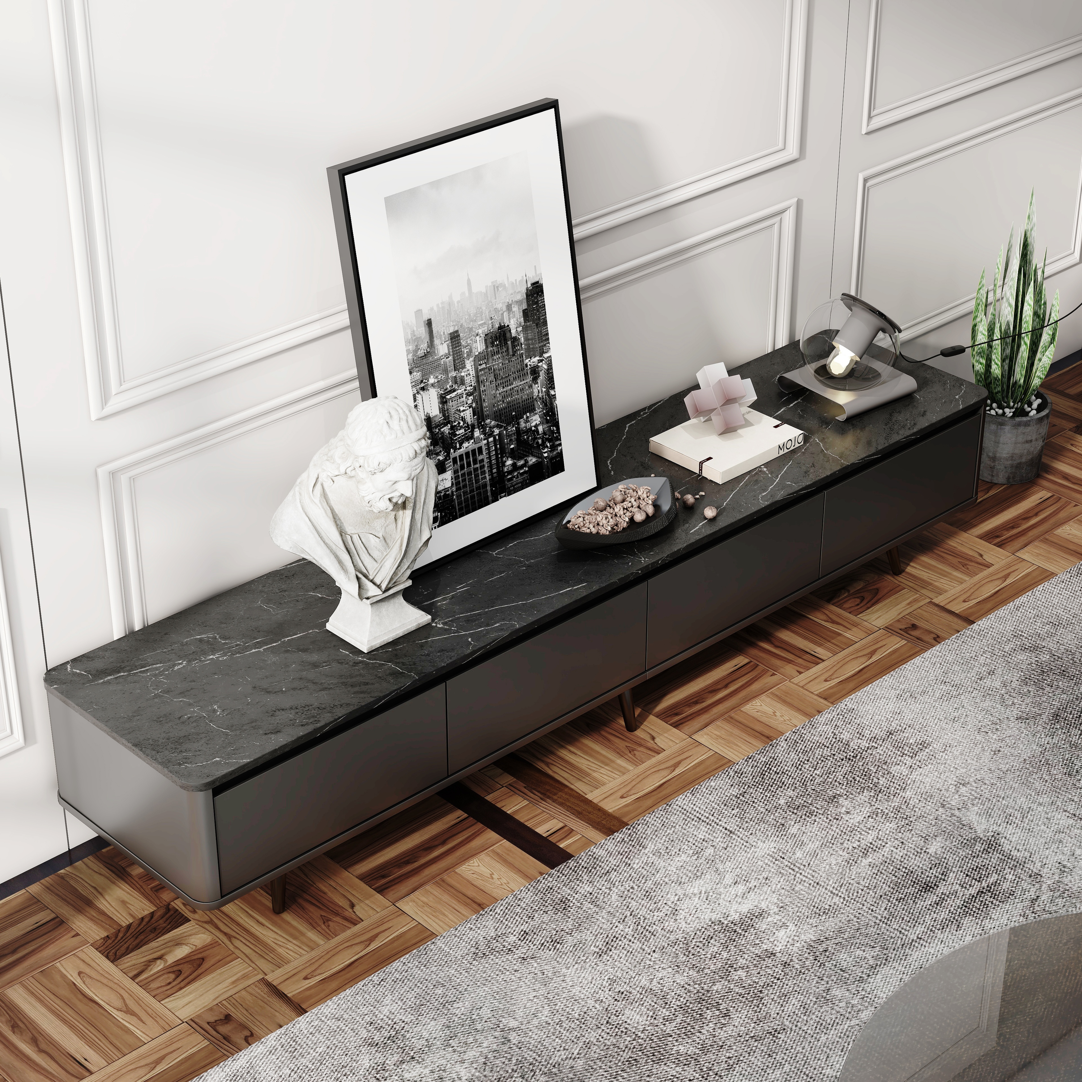 Black marble media console cheap