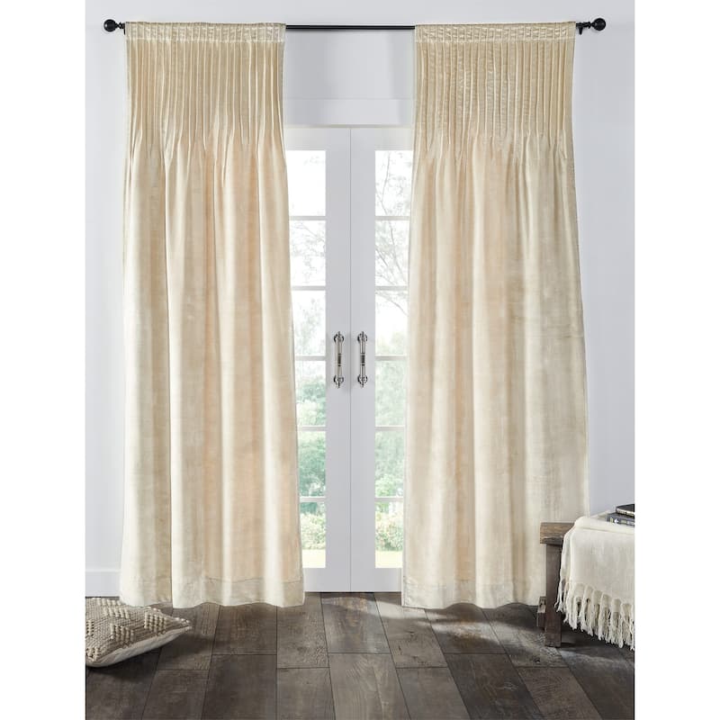 Lia Velvet Pleated Curtain, Ivory, 120 - Ivory