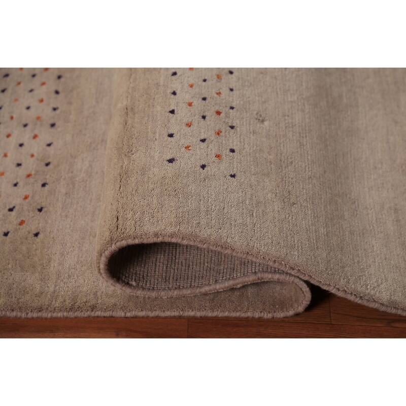 Tribal Gabbeh Oriental Rug Hand-Knotted Beige Modern Wool Carpet - 5'7" x 7'11"