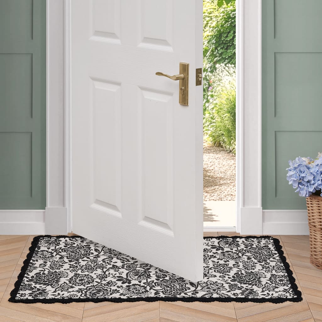 Laura Ashley Cotton Slub Crochet Border Rugs