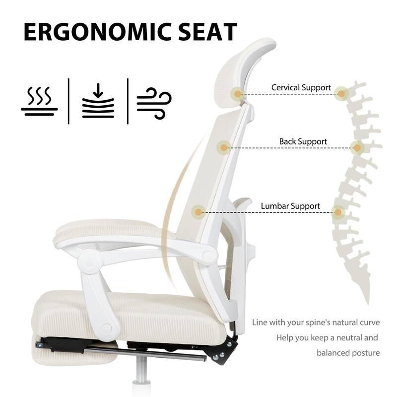 Ergonomic Mesh Office Chair with Adjustable Lumbar Support & Footrest