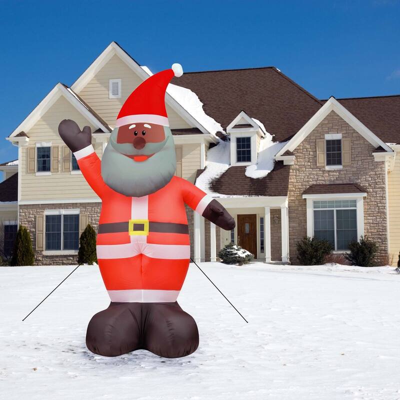 Christmas Time 12-Ft. Tall African American Santa Claus, Prelit Outdoor Christmas Inflatable with Storage Bag