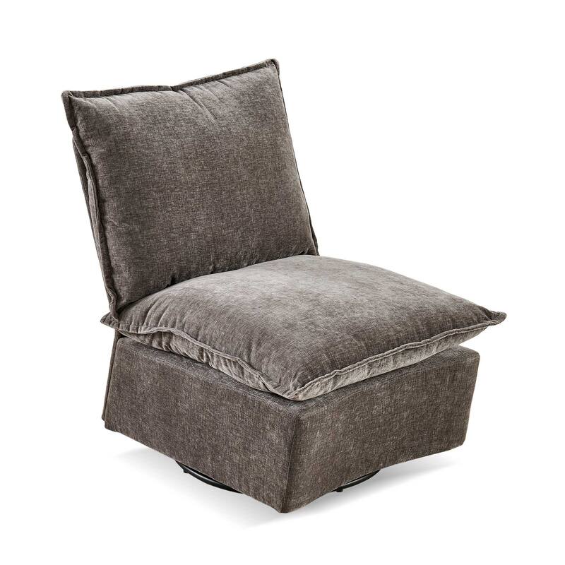 Dark Gray Modern 28.74" Upholstered Chenille 360 Swivel Rocking Chair with Metal Legs for Living Room