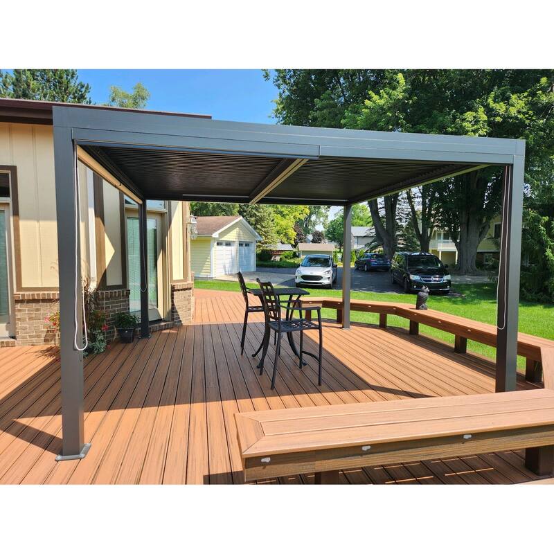 PURPLE LEAF Gray Louvered Pergola Outdoor Aluminum Pergola with Adjustable Roof for Patio Grey Hardtop Gazebo