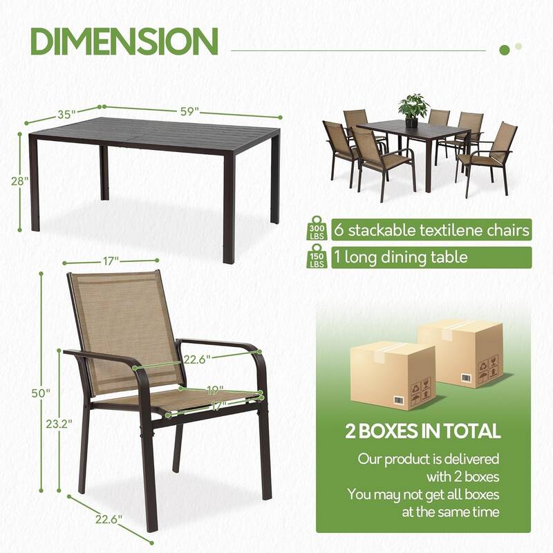 7-Piece Outdoor Patio Dining Set with 6 Textilene Chairs&Rectangle Steel Table for Garden,Backyard