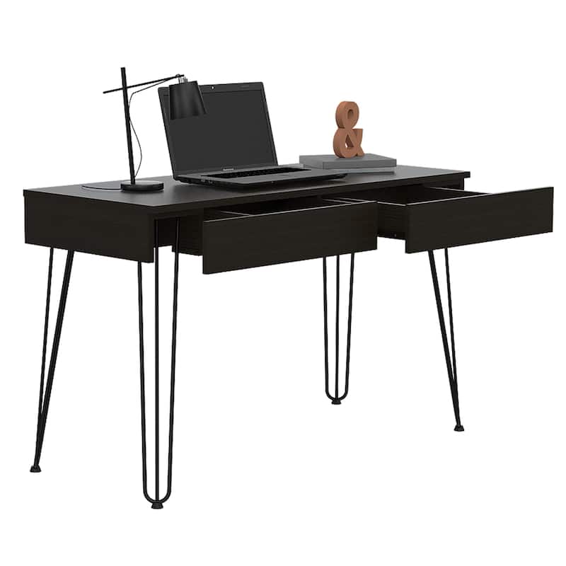2 Drawers Computer Desk with Hairpin Legs,Computer Table for Living Room Bedroom