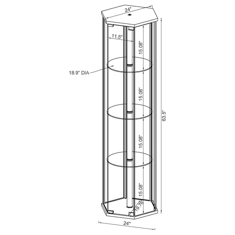 Zahavah 4-shelf Hexagonal Clear Glass Curio Cabinet