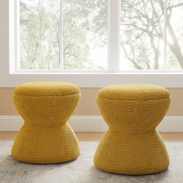 VANOMi Djembe Boucle Upholstered Ottoman, Pouf, Vanity Stool for
