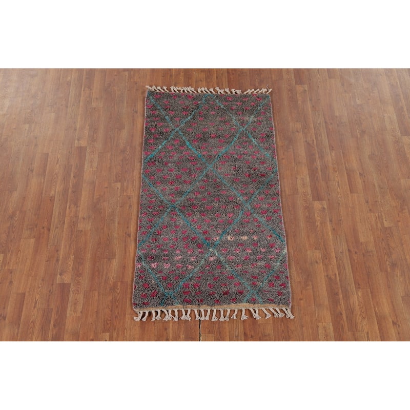 Trellis Plush Geometric Moroccan Oriental Rug Hand-Knotted Wool Carpet - 3'0" x 5'6"