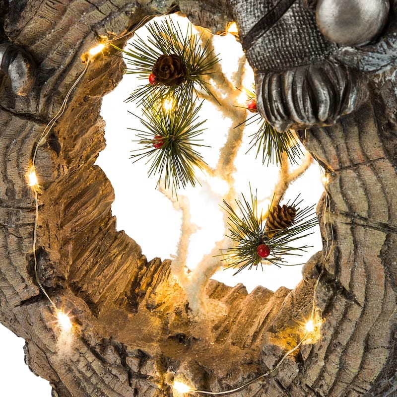 Alpine Corporation 21"H Indoor/Outdoor Christmas Statue with Carved Wood Look and LED Lights