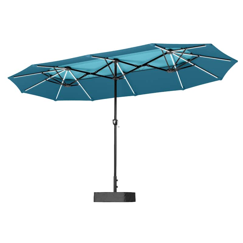 MAISON ARTS 13ft Double-Sided Outdoor Umbrella, 2-Tier Vented Market Umbrella with Colored Lights and Base