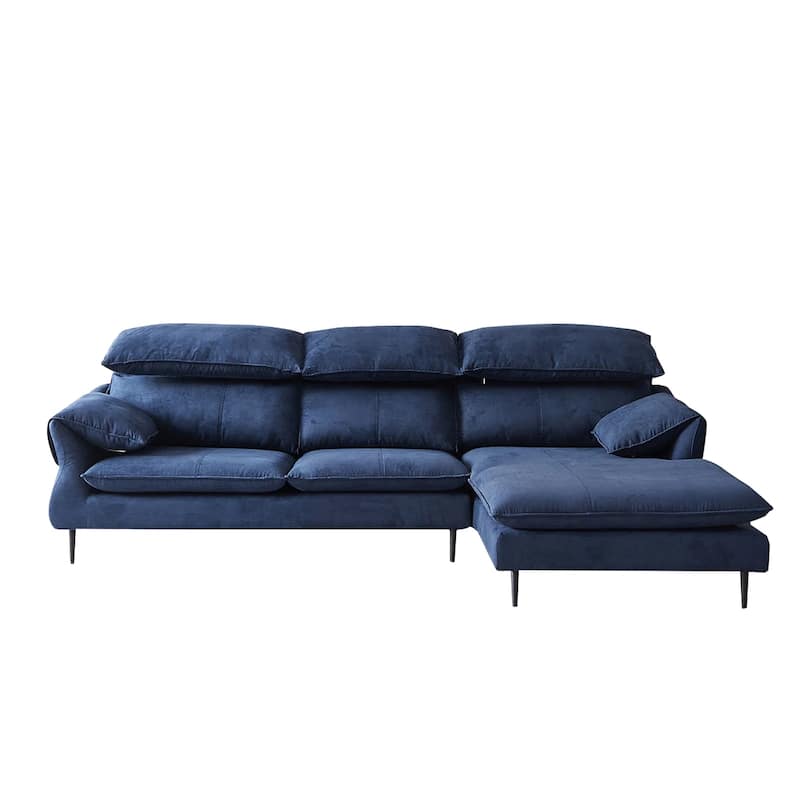 Large Modern Upholstered L-Shaped Down Filled Sofa with Metal Legs
