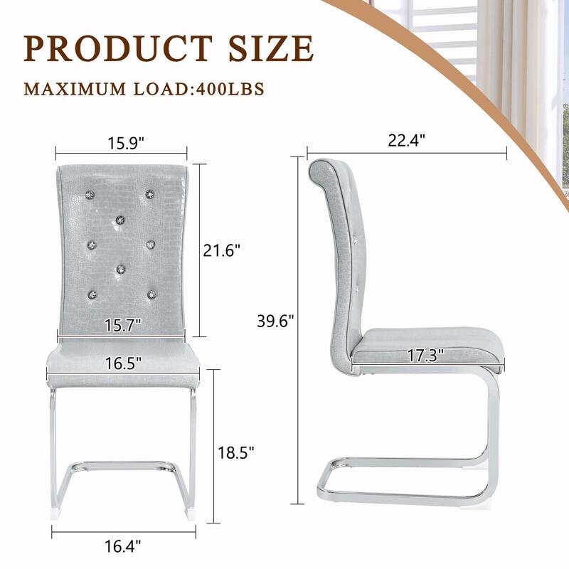 Set of 2 Retro Alligator Skin Upholstered Dining Chairs with Crystal Buckle Design & Faux Leather