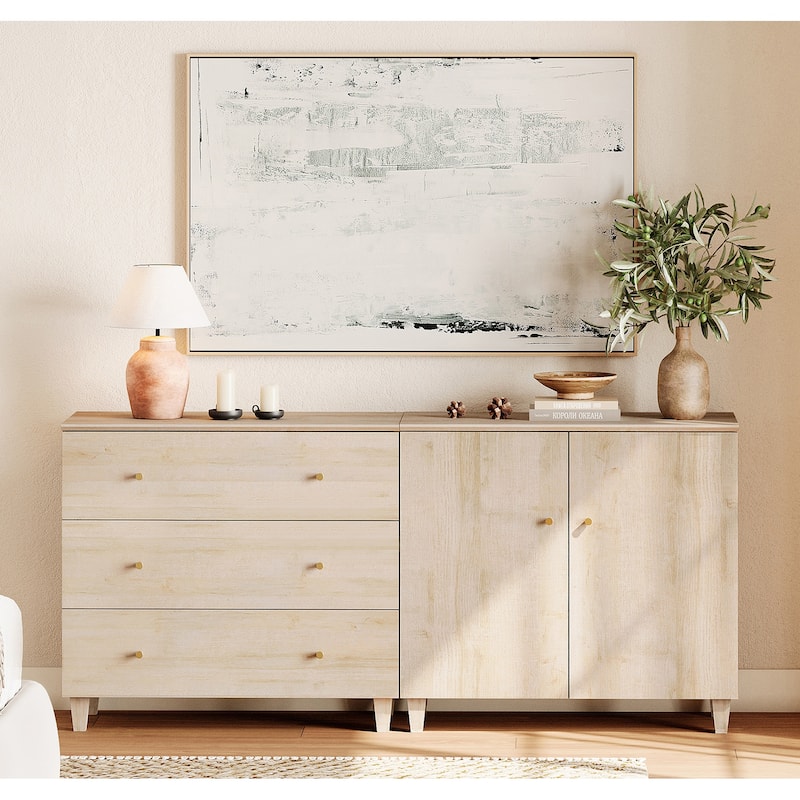 Wood Dresser with 3 Drawers and 1 Cabinet for Bedroom, 71" Wide - Light Oak
