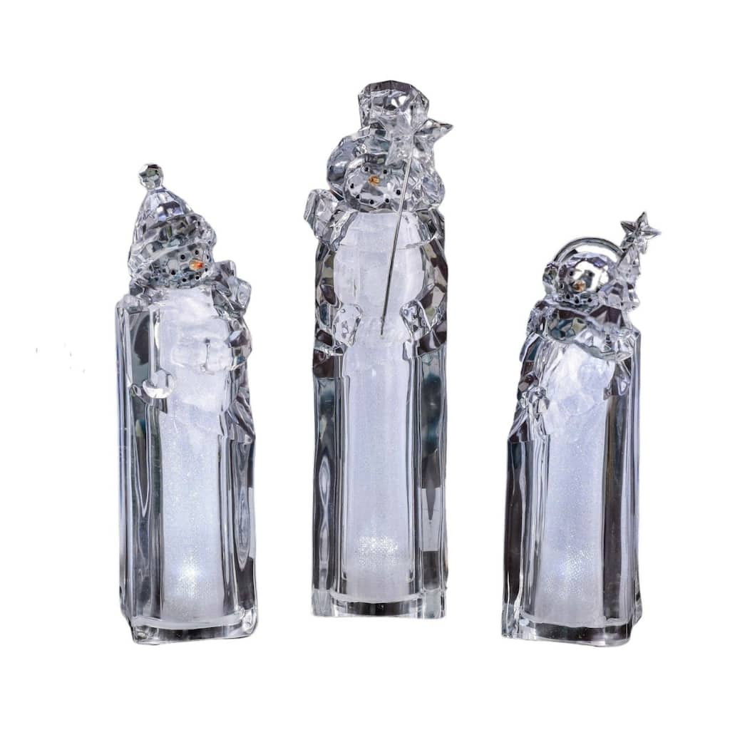 Set of 2 Clear Silver Tower Snowman LED Christmas Tabletop Decor 8.25"
