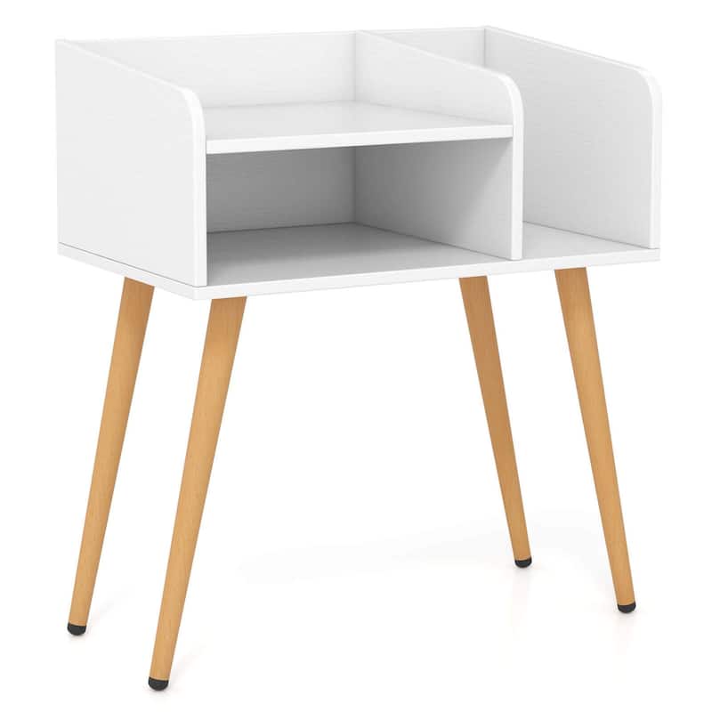 Costway Mid Century Modern End Table with Open Shelves Metal Support - See Details