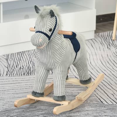 Kids Rocking Horse for Toddler 3-5, Plush Ride on Horse Wooden Rocker with Realistic Sounds, Gray