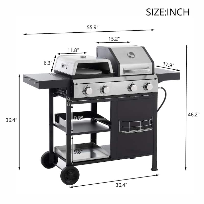 2+2 Multi-function Burner Gas Grill and Griddle Combo with Cover