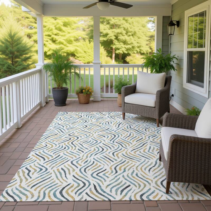 Machine Washable Indoor/ Outdoor Modern Jamie Chantille Rug - Ivory - 8' x 10'