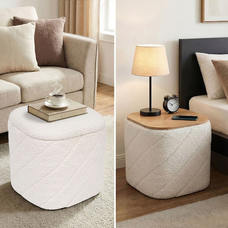 Square Diagonal Tufted Folding Storage Ottoman with Reversible Lid