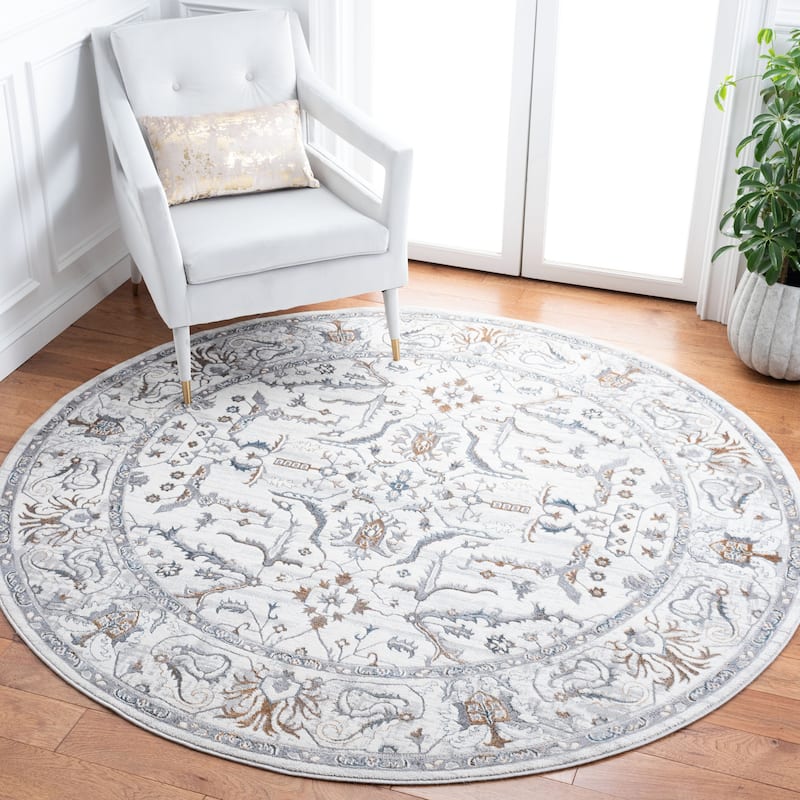 SAFAVIEH Sonoma Doshie Traditional Oriental Rug - 6'7" Round - Ivory/Grey