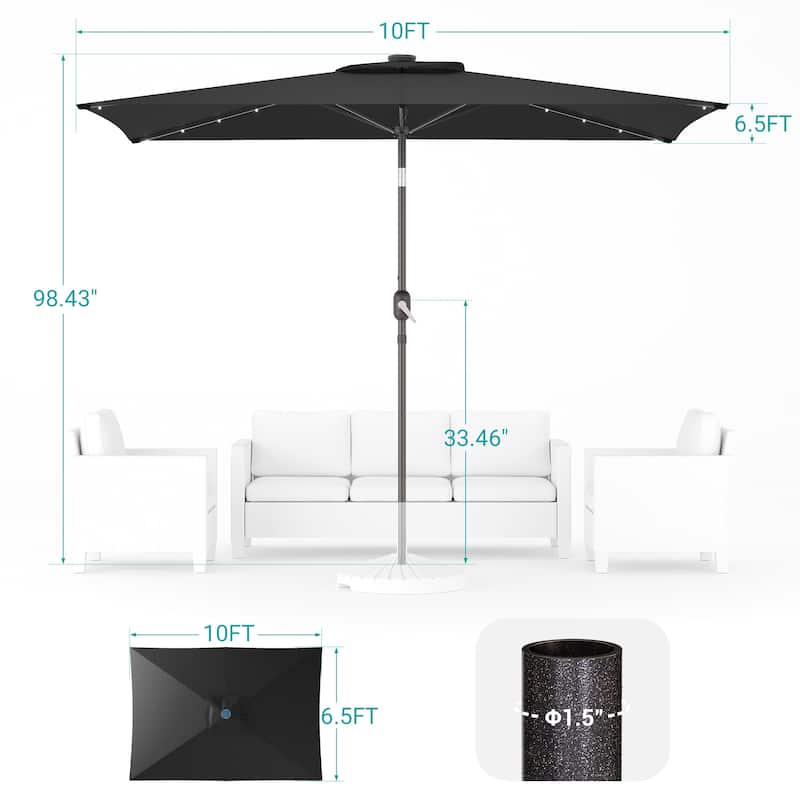 Bonosuki 10 x 6.5ft LED Patio Rectangular Umbrella Outdoor Market Umbrella Aluminium/Steel with Tilt and Crank