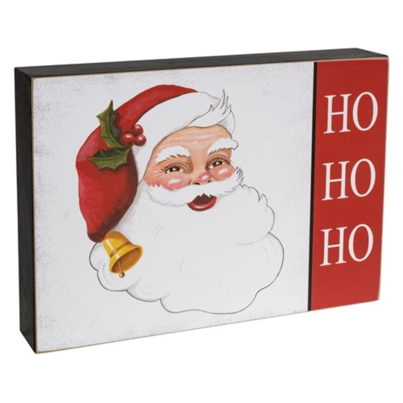 White Red Wooden Christmas Box Sign Santa Decor with Gold Accent 13x2 in - 13 W x 2 D in. - White-Red