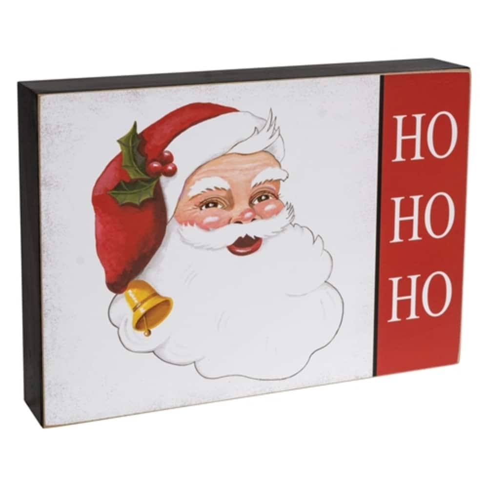 White Red Wooden Christmas Box Sign Santa Decor with Gold Accent 13x2 in - 13 W x 2 D in.