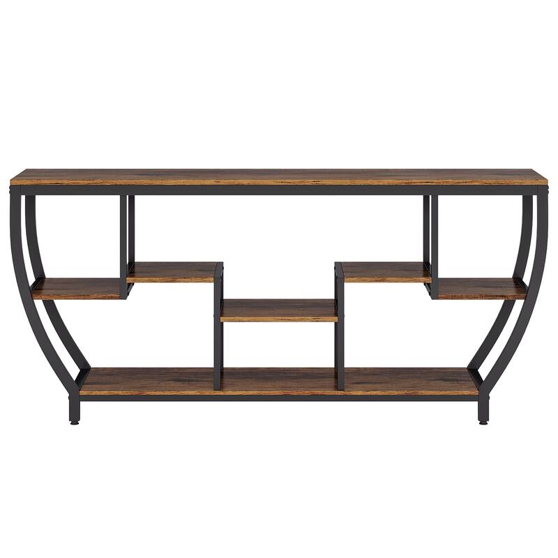 70.9"Industrial Console Sofa Table with 7-Tier Storage Shelves, Extra Long Entryway Table Behind Couch, Rustic Brown TV Stand