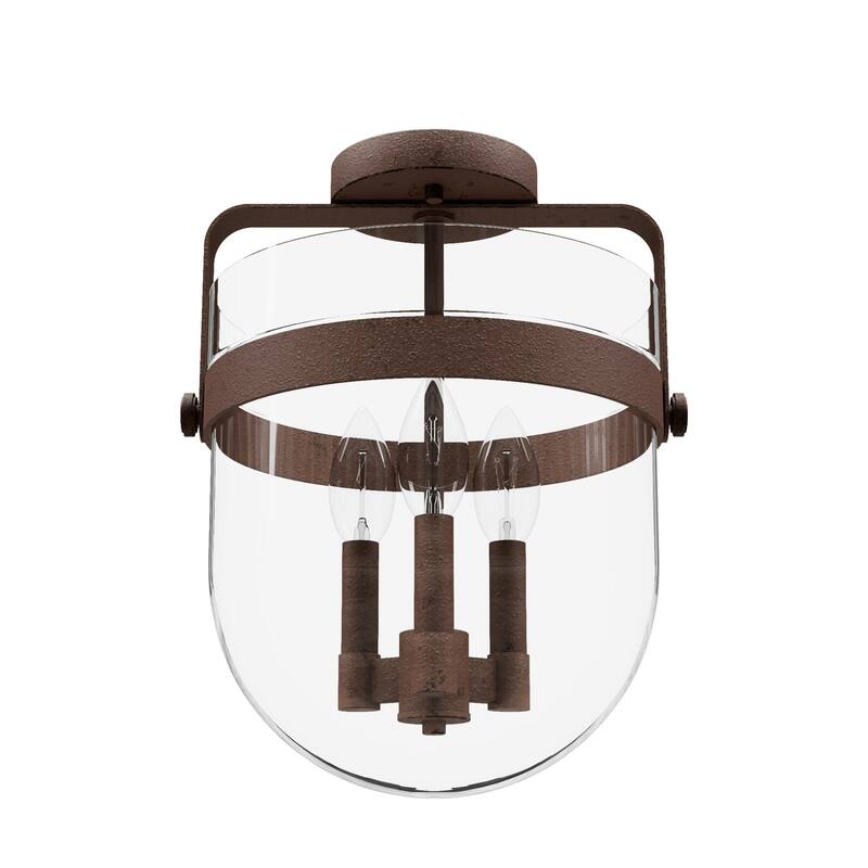 Hunter Karloff Clear Glass 3 Light Flush Mount Ceiling Light - Rustic, Industrial, Transitional