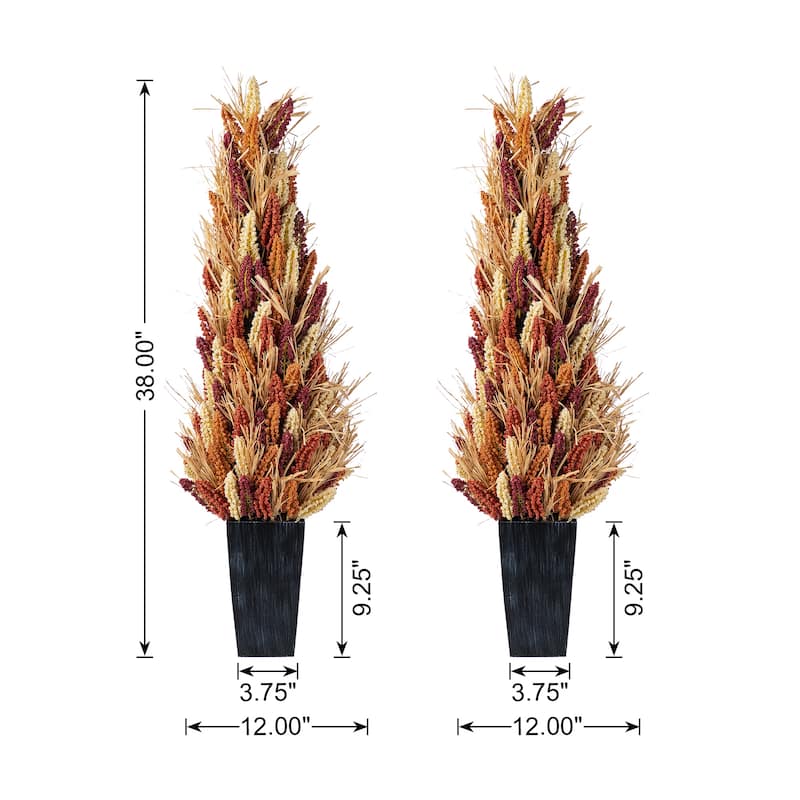 Glitzhome 5-Piece Fall Multi-Colored Sorghum Sunflower Pumpkin Wreath & Garland & Porch Tree Set