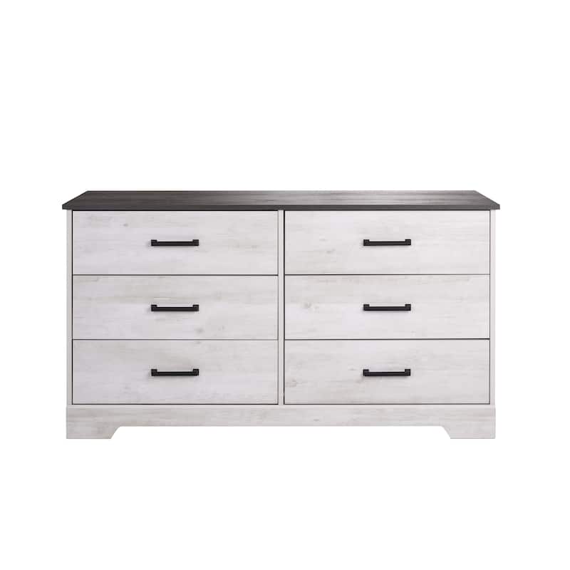 Prepac Rustic Ridge Farmhouse Chest, Wooden Bedroom Dresser with 6 Storage Drawers