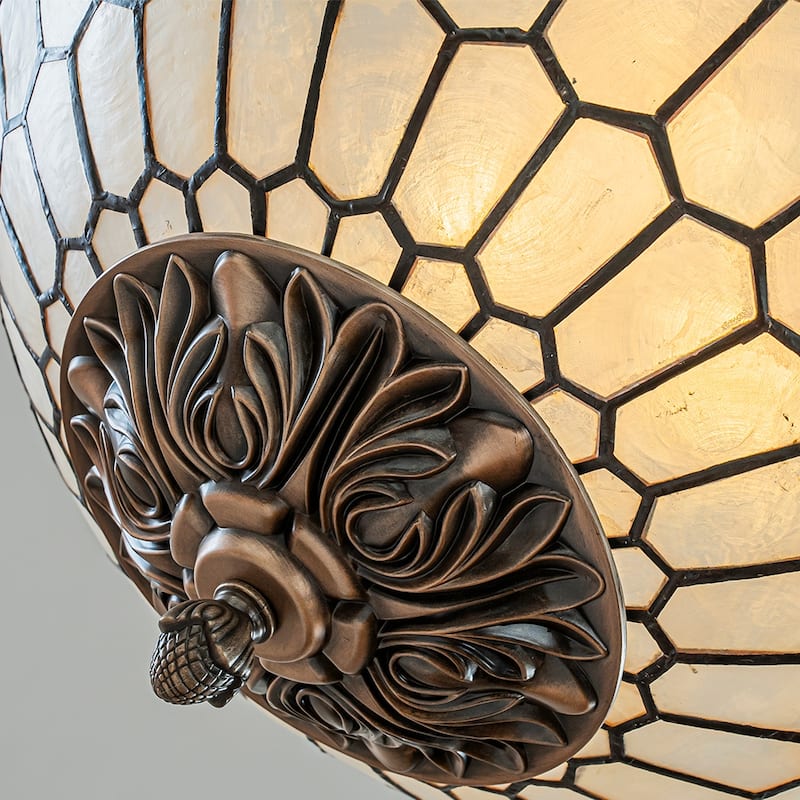 3-Light 18'' Antique Brass French Vintage Cosatal Glam Chandelier with Natural CAPIZ SHELL Globe Lantern Hanging Light - W18''