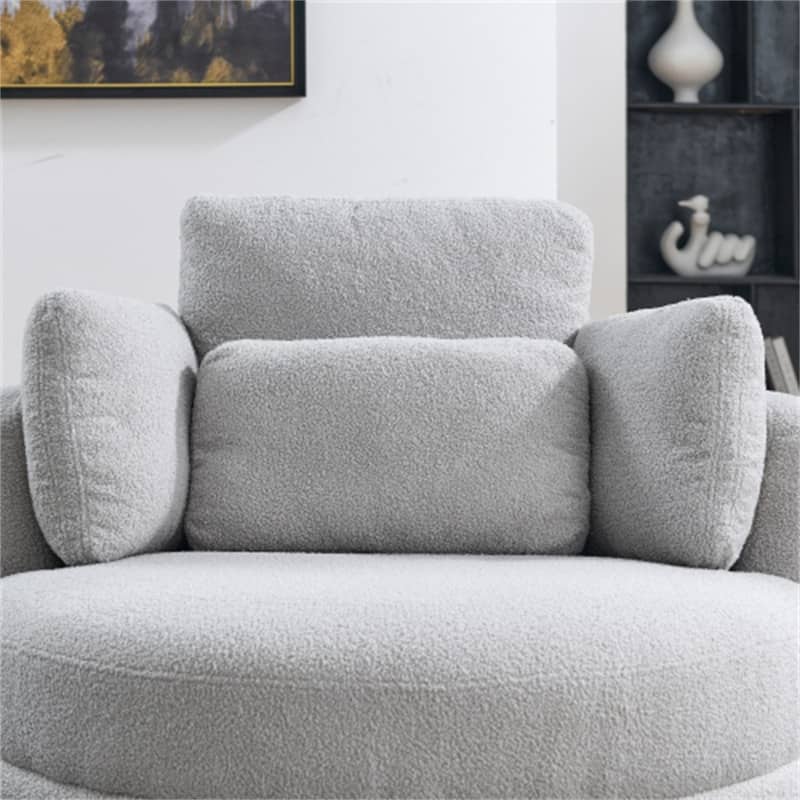 Swivel Accent Barrel Modern Grey Sofa Lounge Club Big Round Chair with Storage Ottoman Linen Fabric for Living Room