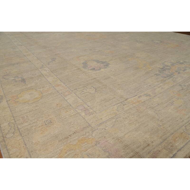 Hand Knotted Oriental 100% Wool Carpet Transitional All-Over Beige & Ivories Oushak Area Rug - 12' 4'' X 9' 0''