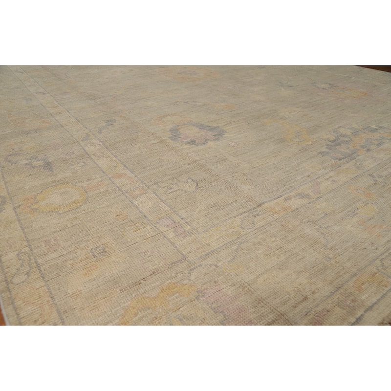 Vegetable Dye Oushak Turkish Rug Handmade Transitional Wool Carpet - 9'0" x 12'4" - 9'0" x 12'4" - Ivory/Beige