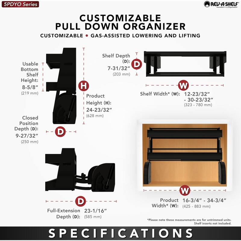 Rev-A-Shelf 5PDYO Modern 34-3/4" Wide Pull or Swing Out Shelf Frame