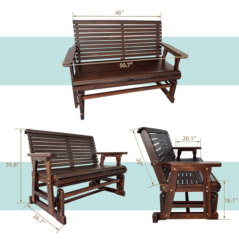 Wooden Patio Glider with High Roll Back and Deep Contoured Seat