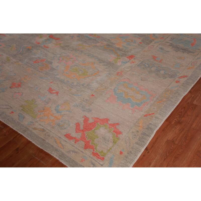 Hand Knotted Oriental 100% Wool Carpet Transitional All-Over Greys & Charcoal Oushak Area Rug - 13' 0'' X 9' 9''