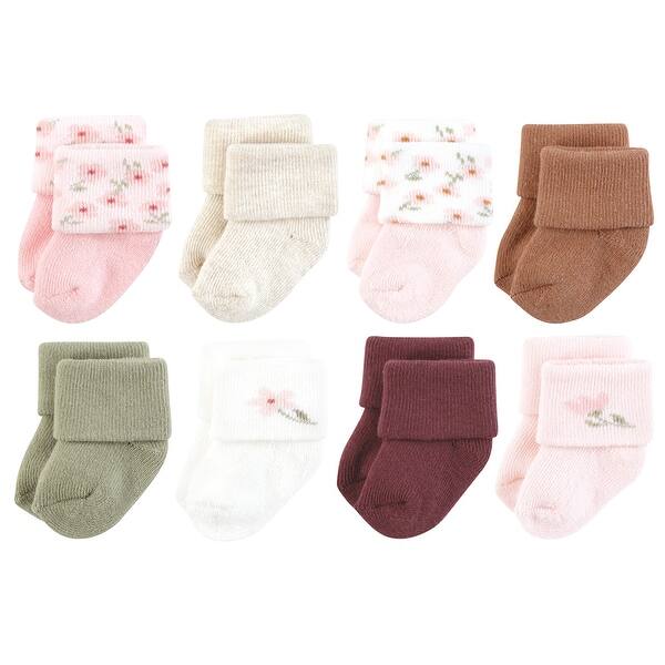slide 1 of 1, Hudson Baby Infant Girl Cotton Rich Newborn and Terry Socks, Pink Dainty Floral Pink Dainty Floral - 0-6 Months