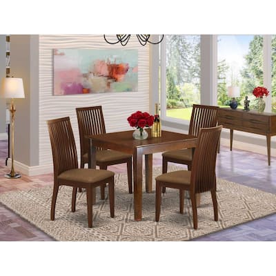 5-Piece Mahogany Finish Solid Wood Top - Square Dining Room Set - Seats 4