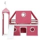 preview thumbnail 10 of 31, Castle Frame Bed Wood Loft Bed Loft Bed Convertible To Mini Playground with Pink Tent and Tower, Child Bed Tent