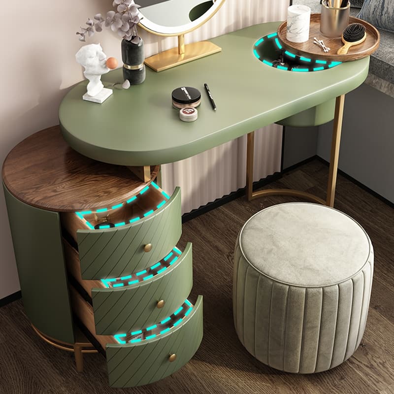 Modern Makeup Vanity Table With LED Lighted Mirror,Dressing Table with Movable Tray Top, 3 Solid Wood Drawer, Without Stool