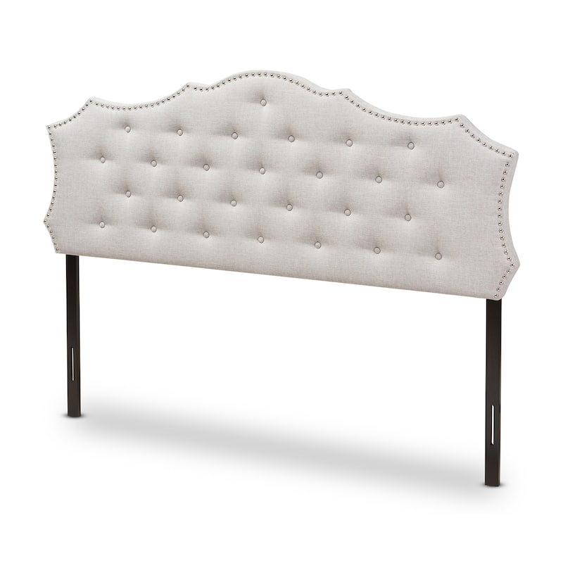 Modern Greyish Beige Fabric Queen Size Headboard with Button Tufting, Foam Padding, Adjustable Mounting Holes