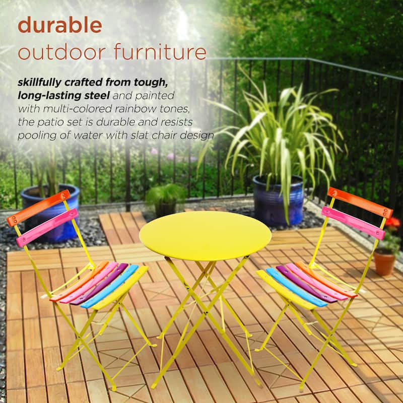 Alpine Corporation Indoor/Outdoor 3-Piece Bistro Set Folding Table and Chairs Patio Seating