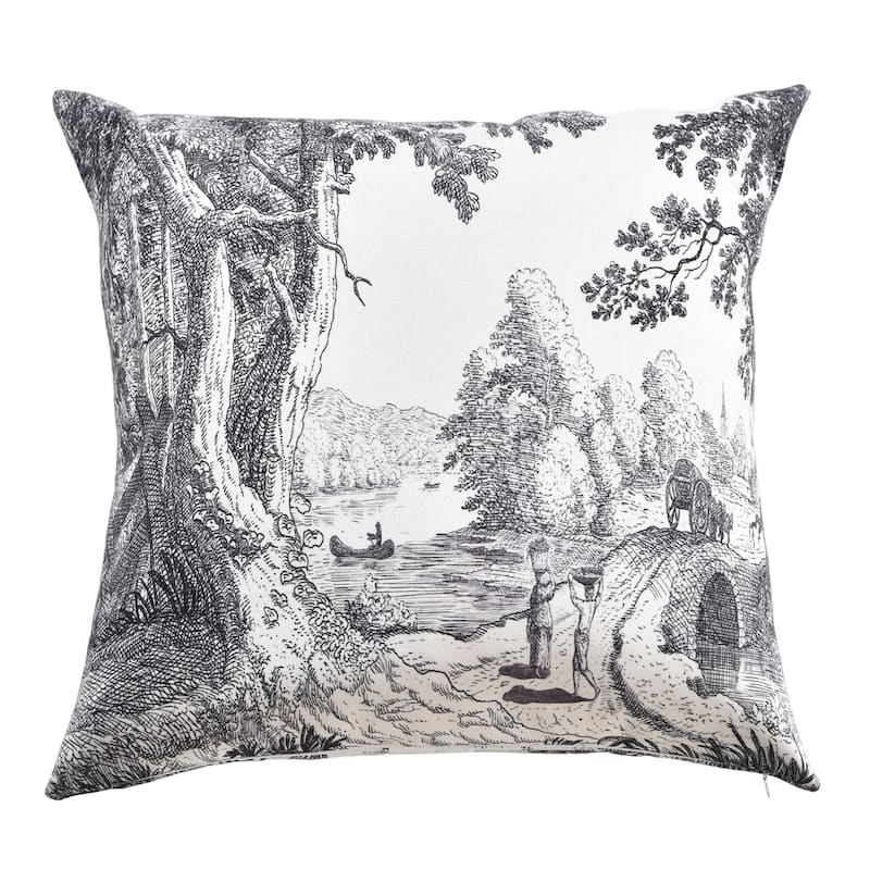 StyleCraft Reverie Toile Pillow - 24" x 24" - Ash, Ivory