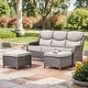preview thumbnail 12 of 101, Outdoor Sofa with 6-Inch Thick Cushions Furniture for Porch 3PCS Sofa w/ Ottoman - Brwon Wicker Beige Cushion