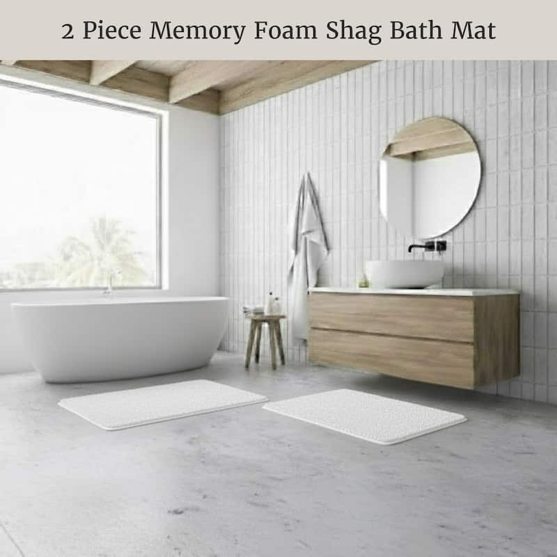 Bathroom Rugs - 2-Piece Memory Foam Bathroom Set with Chenille Shag Top and Non-Slip Base by Windsor Home