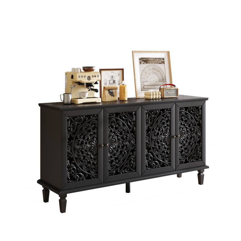 Sideboard Storage Cabinet with Carved Flower Door Handle,Antique Console Table
